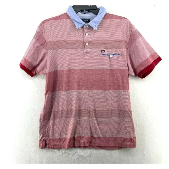 Arrow Polo Shirt Men's Sz L Red Striped 3-Button Collared 2/60's Mercerised - Picture 1 of 12